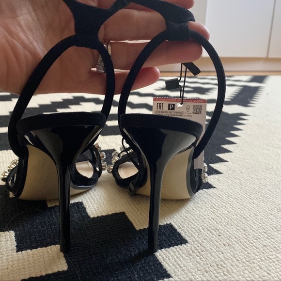 Zara Black Crystal rhinestone Ankle Strap Heels Sandals - Picture 7 of 10